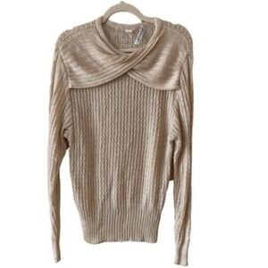 B2 80s‎ VTG LUCIANA Beige Viscose Knit Twist Neck Long Sleeve Sweater